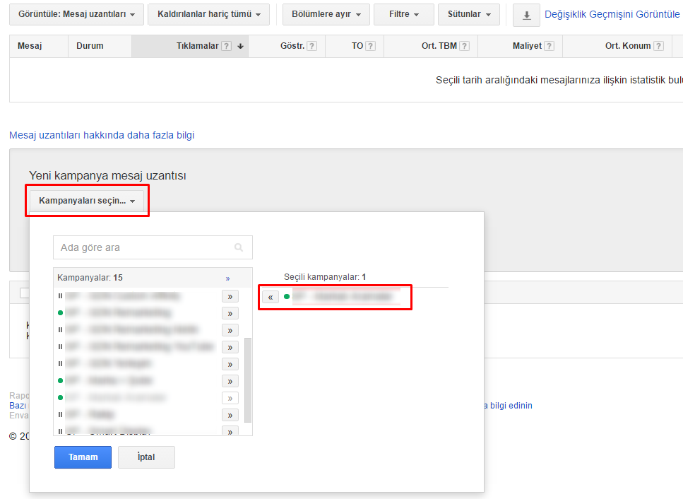adwords sms extension choosing campaigns